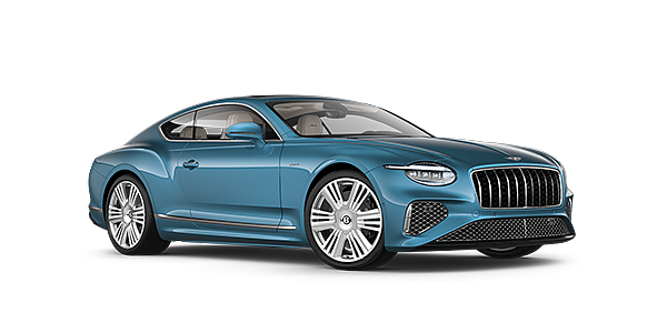 Bentley Budapest New Bentley Continental GT Azure coupe front three quarter in Light Windsor Blue paint